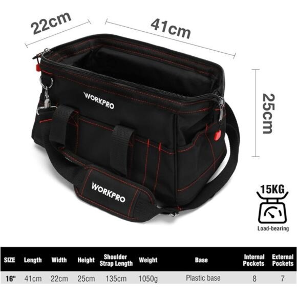16-inch Close Top Wide Mouth Tool Storage Bag with Water Proof Rubber - Picture 3 of 7